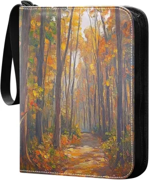 Vintage Oil Painting Autumn Forest Cards Binder 4 Pocket Fits 400 Cards with 50 Removable Sleevesves, Trading Card Collector Zipper Album Holder Portable Card Games Display Storage Cases