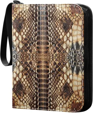 Vintage Snake Skin Print Card Binder 4 Pocket Trading Card Album Fits 400 Sports/Game Cards, PU Cover 3 Ring Card Collection with 50 Removable Sleeves