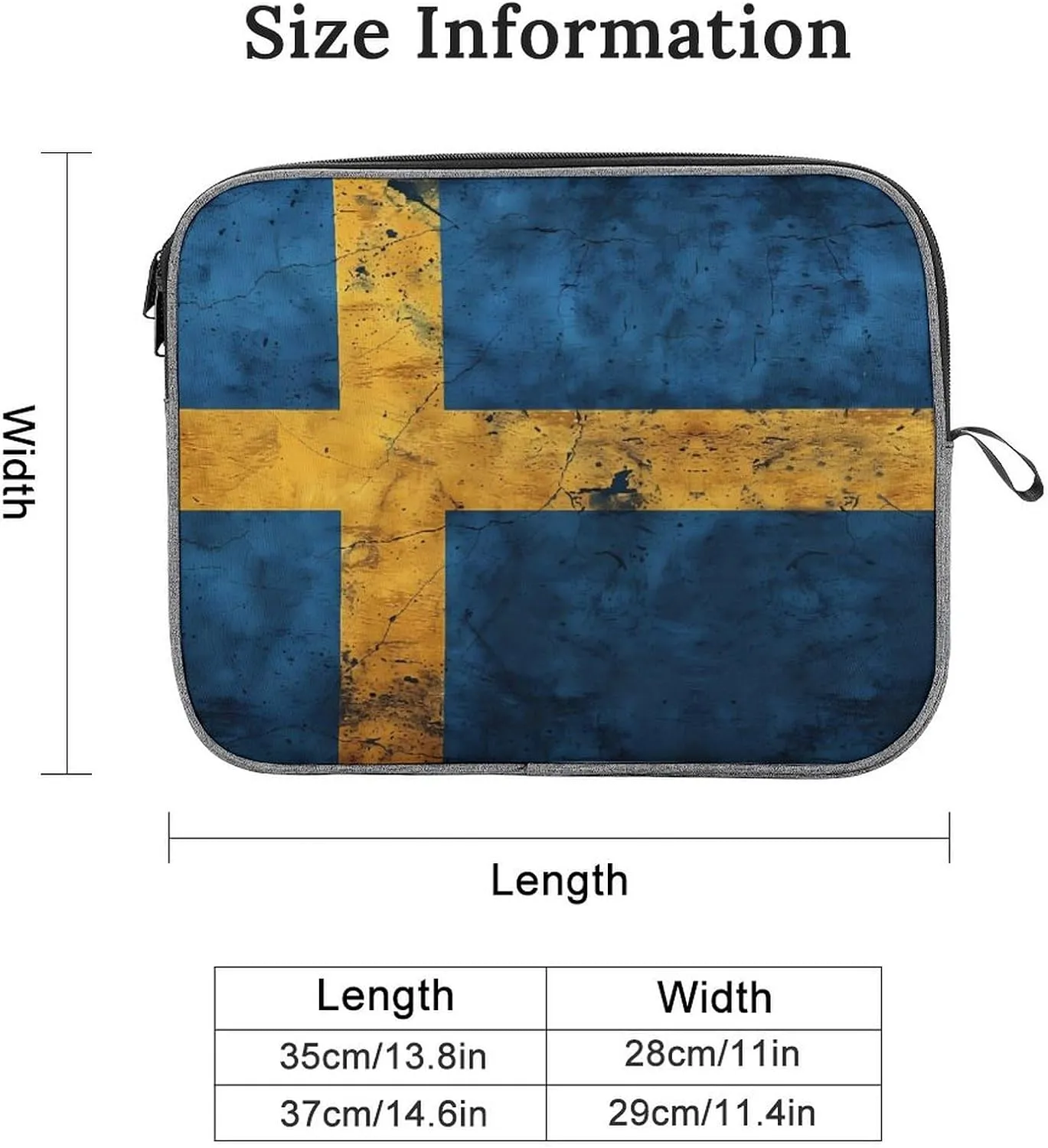 Vintage Sweden Flag Laptop Sleeve Case Protective Notebook Carrying Bag Travel Briefcase 14inch