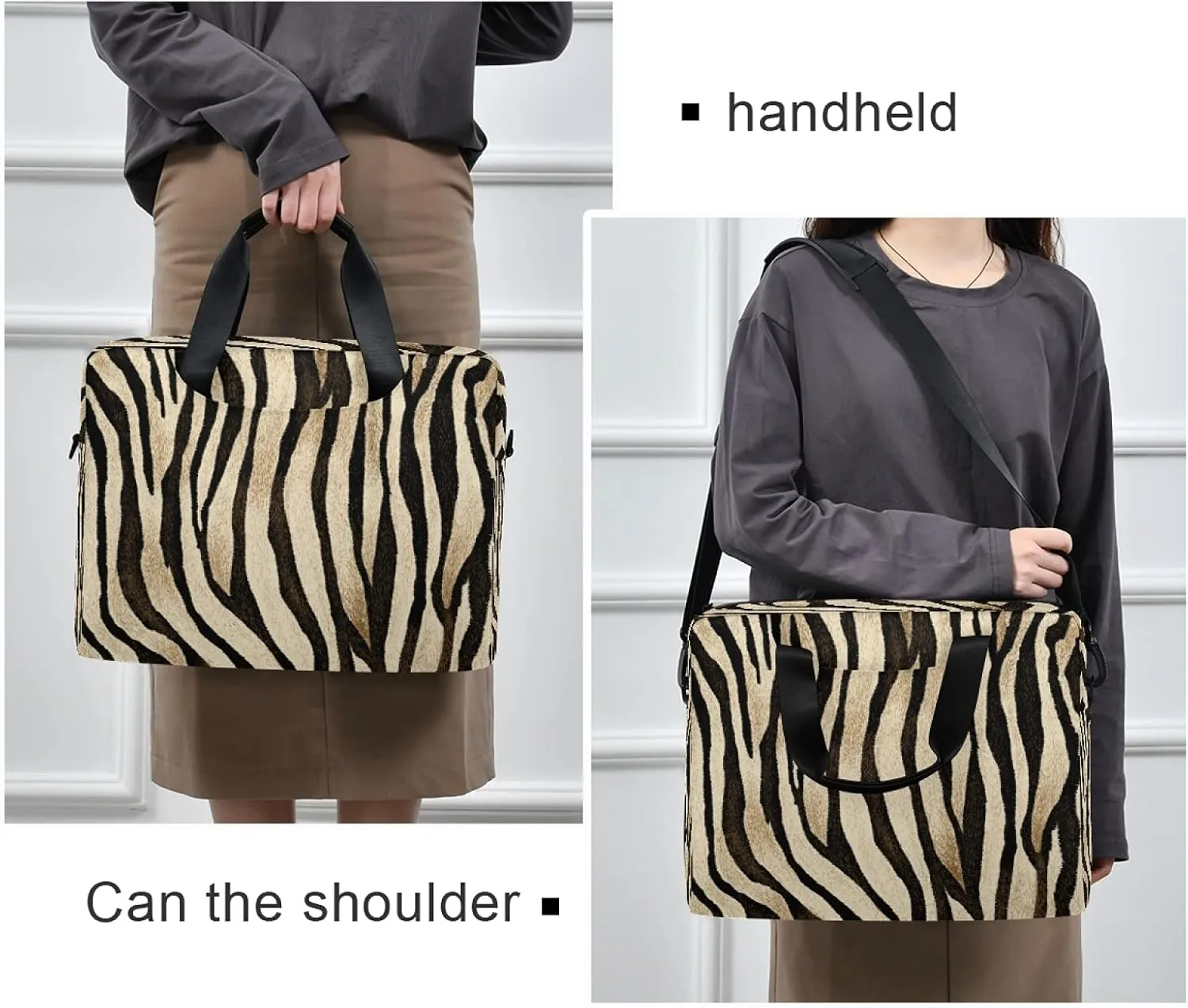 Vintage Zebra Print Animal Laptop Messenger Bag Case Sleeve Crossbody Briefcase for Men Women with Shoulder Strap Handle 13 14 15.6 inch