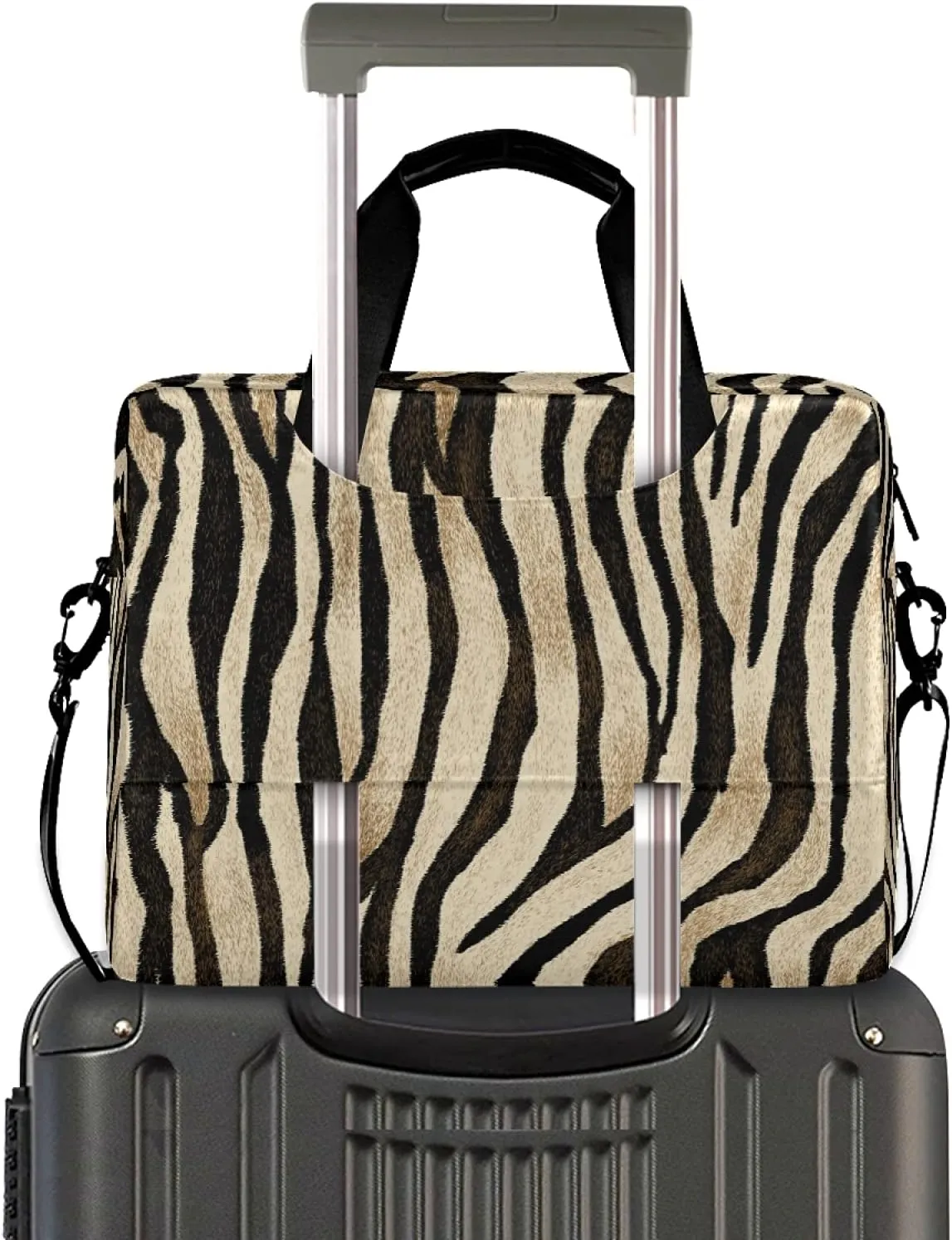 Vintage Zebra Print Animal Laptop Messenger Bag Case Sleeve Crossbody Briefcase for Men Women with Shoulder Strap Handle 13 14 15.6 inch