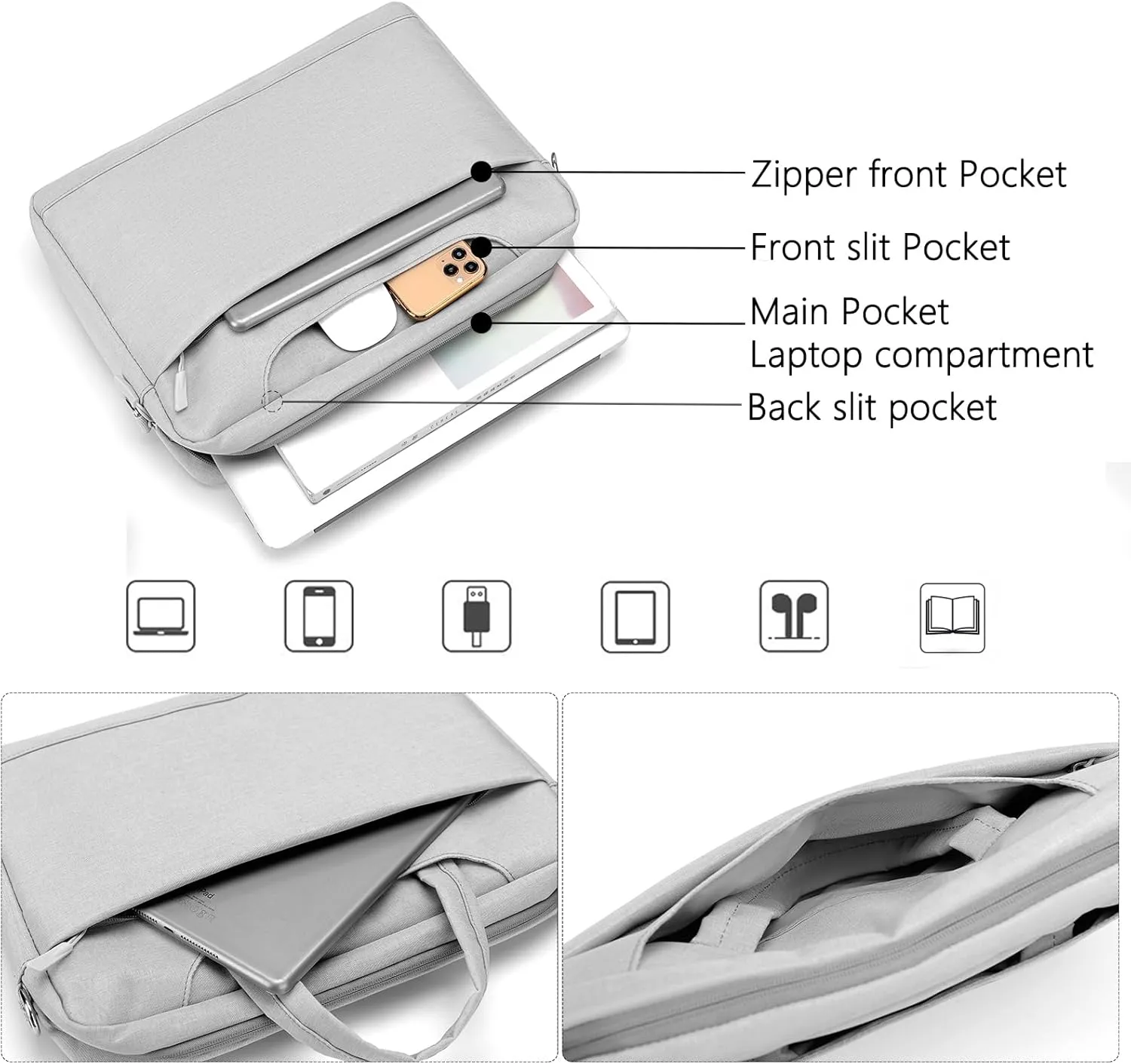 VODIU 14 15.6 16 inch Laptop Case, Basics Laptop Bag with Compartment, Carrying Briefcase Messenger Bag with Strap,Pocket