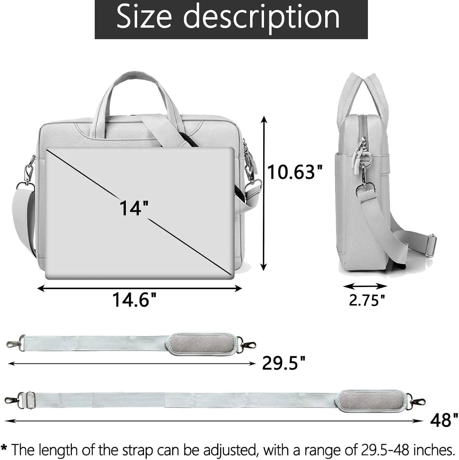 VODIU 14 15.6 16 inch Laptop Case, Basics Laptop Bag with Compartment, Carrying Briefcase Messenger Bag with Strap,Pocket