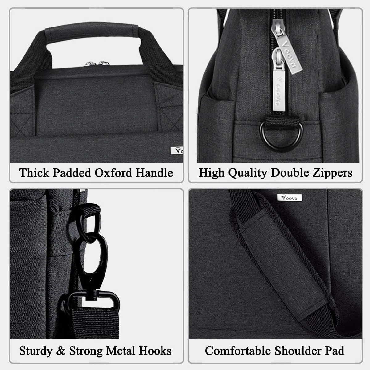 Voova Laptop Bag Case 15 15.6 16 Inch, Computer Sleeve Messenger Bag with Shoulder Strap Expandable Waterproof Business Briefcase for Men Women to Work Travel School, Fit 14-16 Inch Laptop, Black