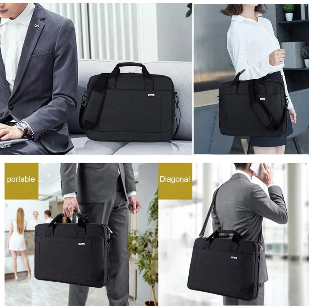 Voova Laptop Bag Case 15 15.6 16 Inch, Computer Sleeve Messenger Bag with Shoulder Strap Expandable Waterproof Business Briefcase for Men Women to Work Travel School, Fit 14-16 Inch Laptop, Black