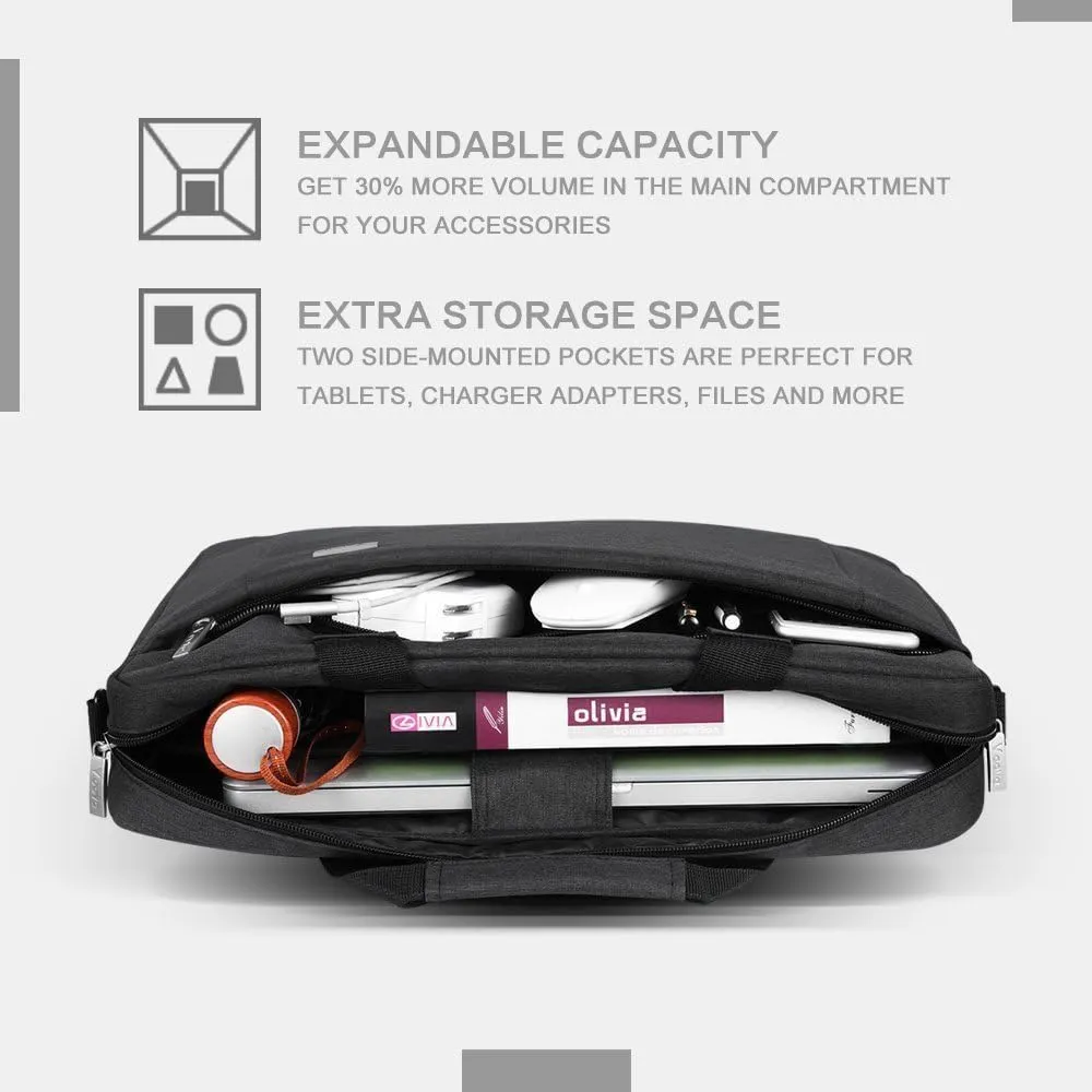 Voova Laptop Bag Case 15 15.6 16 Inch, Computer Sleeve Messenger Bag with Shoulder Strap Expandable Waterproof Business Briefcase for Men Women to Work Travel School, Fit 14-16 Inch Laptop, Black