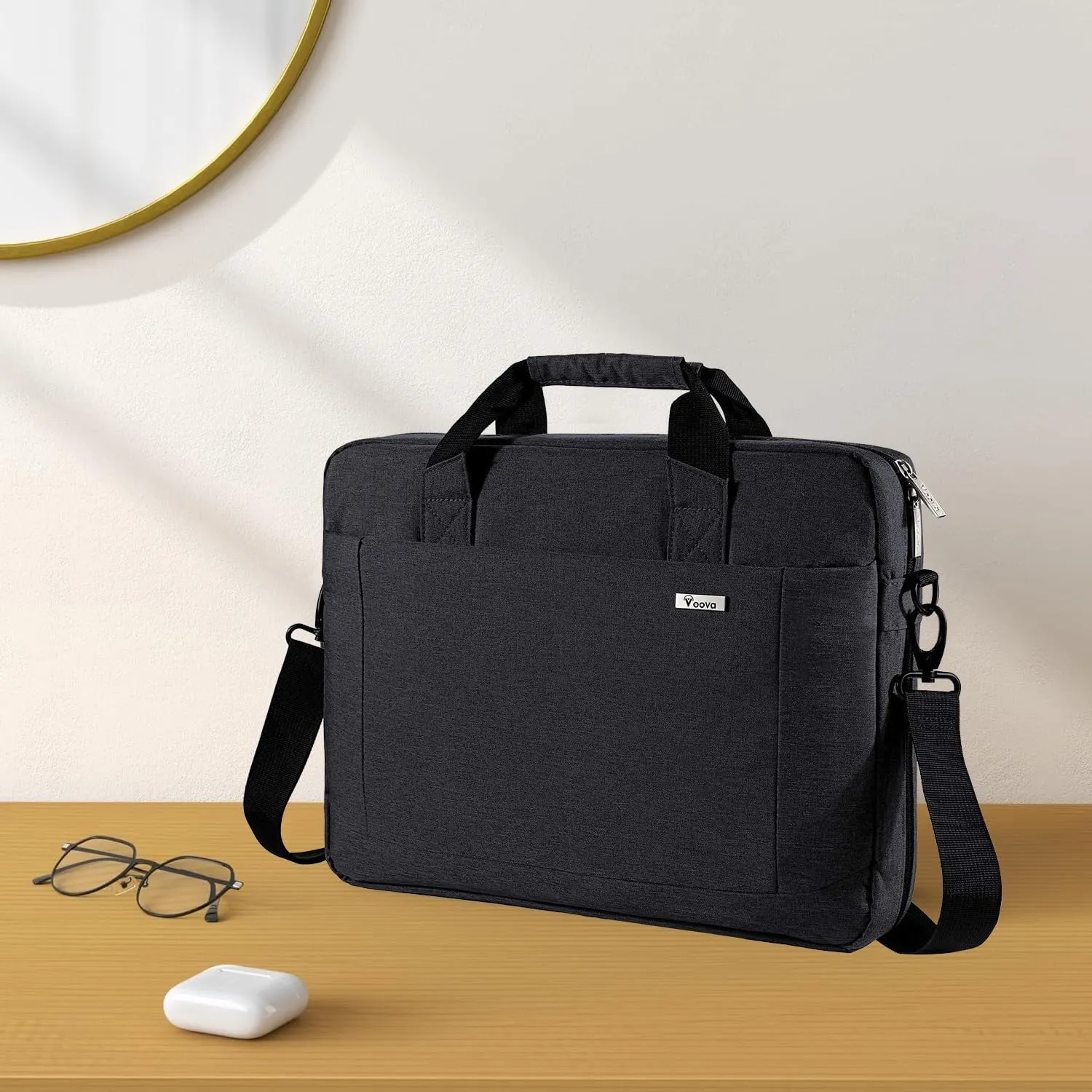 Voova Laptop Bag Case 15 15.6 16 Inch, Computer Sleeve Messenger Bag with Shoulder Strap Expandable Waterproof Business Briefcase for Men Women to Work Travel School, Fit 14-16 Inch Laptop, Black