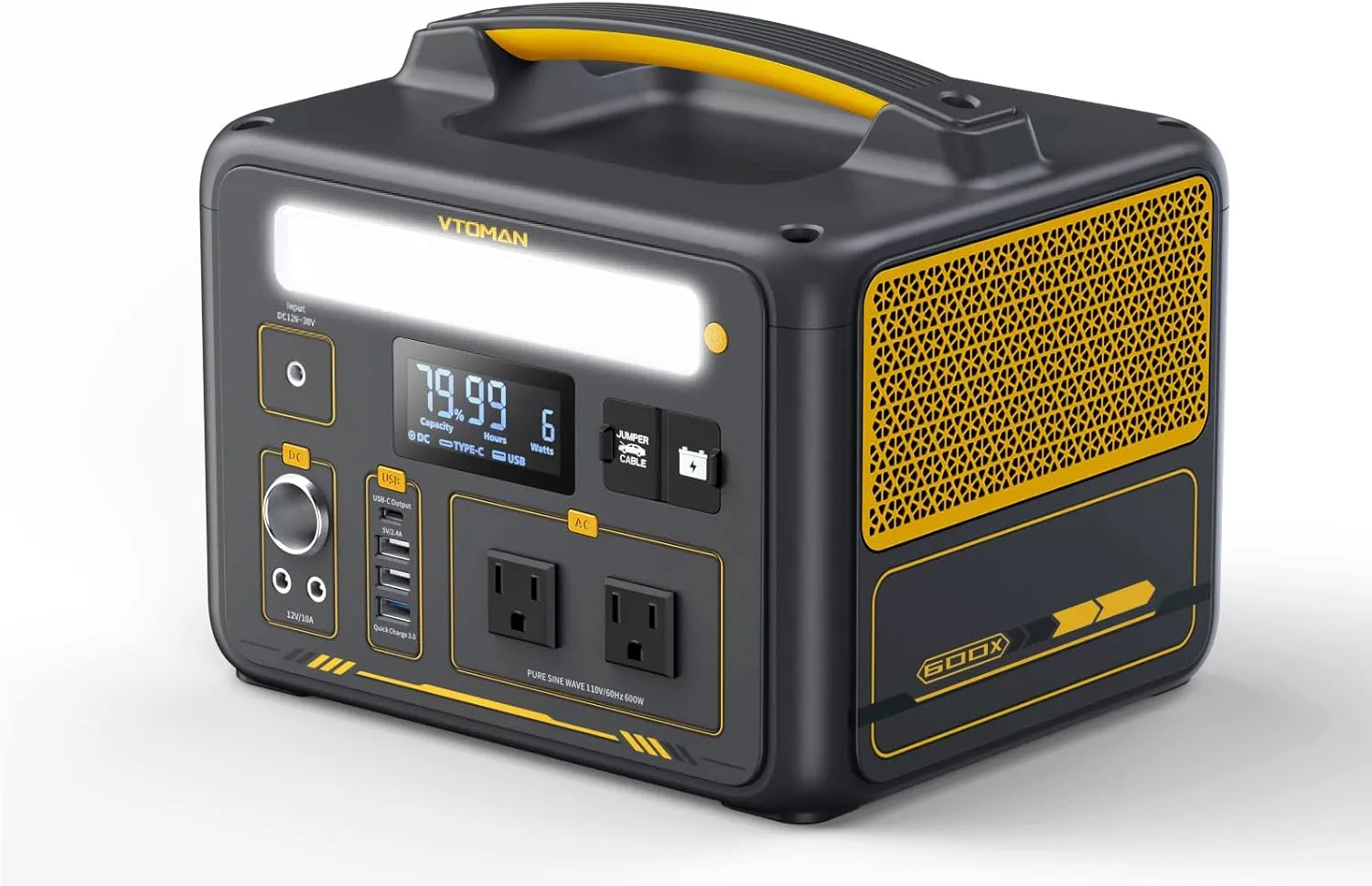 VTOMAN Jump 600X Portable Power Station, LFP Battery Powered Generator with 2x 600W AC Outlets (Surge 1200W), 4x USB ports, 3x DC Output for Outdoor Camping, Vehicle Emergency, Electric Backup
