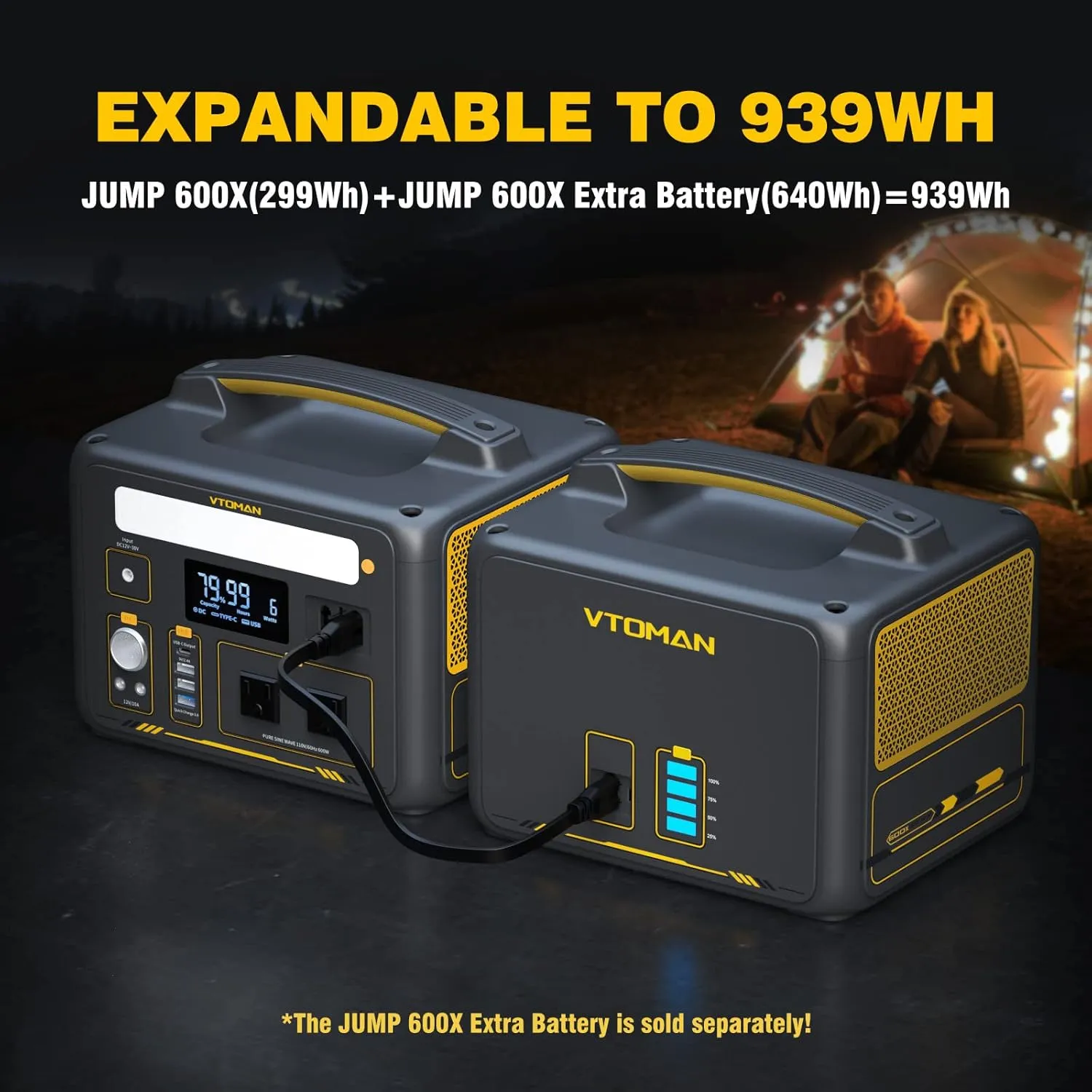 VTOMAN Jump 600X Portable Power Station, LFP Battery Powered Generator with 2x 600W AC Outlets (Surge 1200W), 4x USB ports, 3x DC Output for Outdoor Camping, Vehicle Emergency, Electric Backup