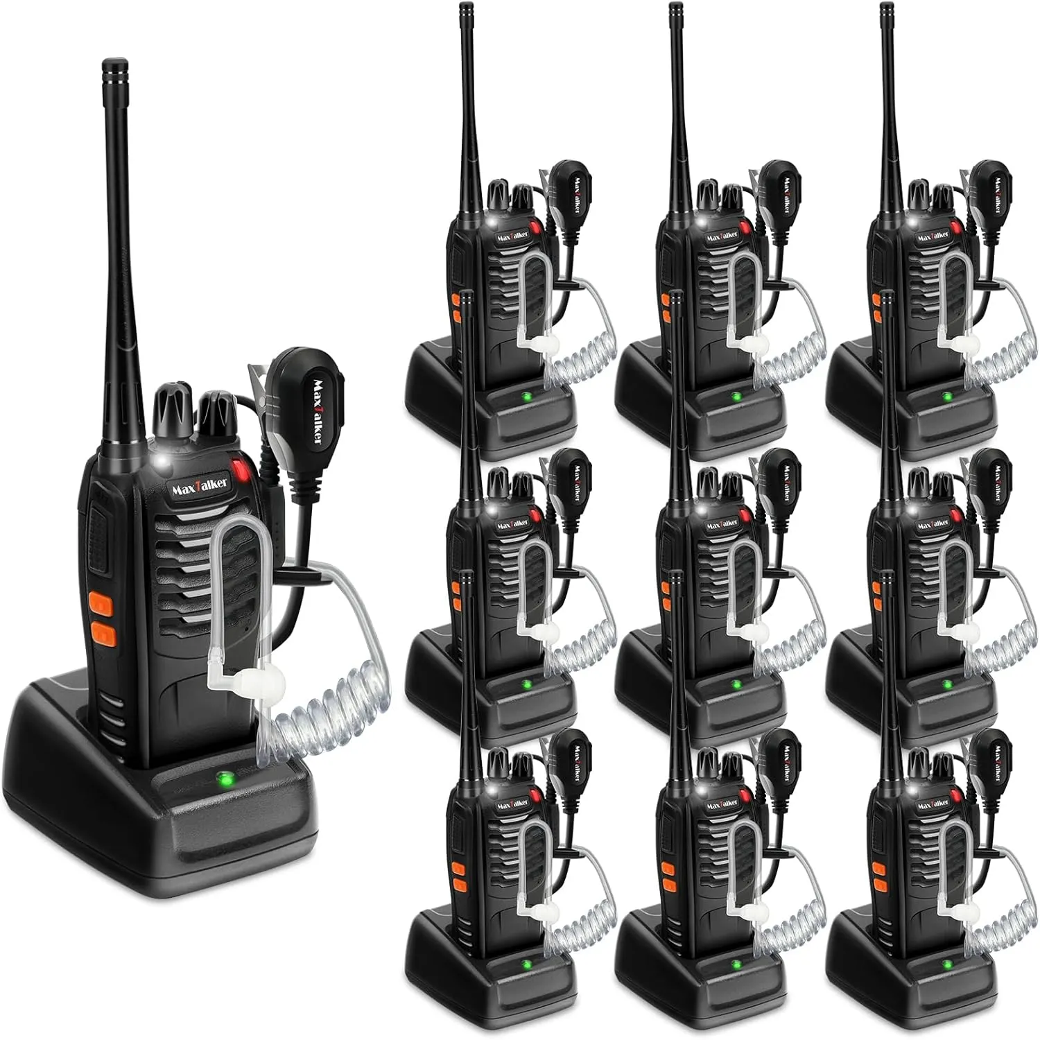 Walkie Talkies Long Range Rechargeable: MaxTalker MT-8S Radios Walkie Talkies with Earpiece, 1500mAh Battery with Type-C Charging, Construction Walkie Talkie for Adults Business Education, 10 Pack