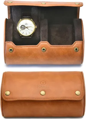 Watch Travel Case for Men 2 slot – Watch Roll – Brown Full Grain Cow Leather