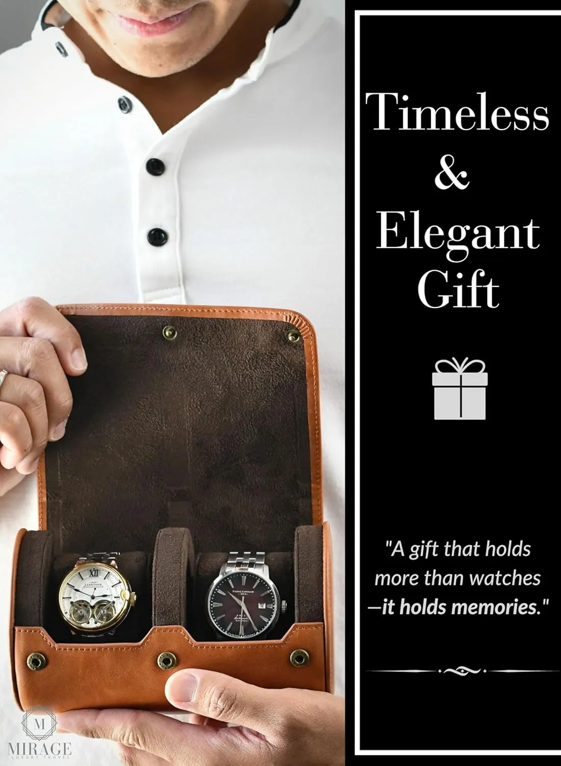 Watch Travel Case for Men 2 slot – Watch Roll – Brown Full Grain Cow Leather