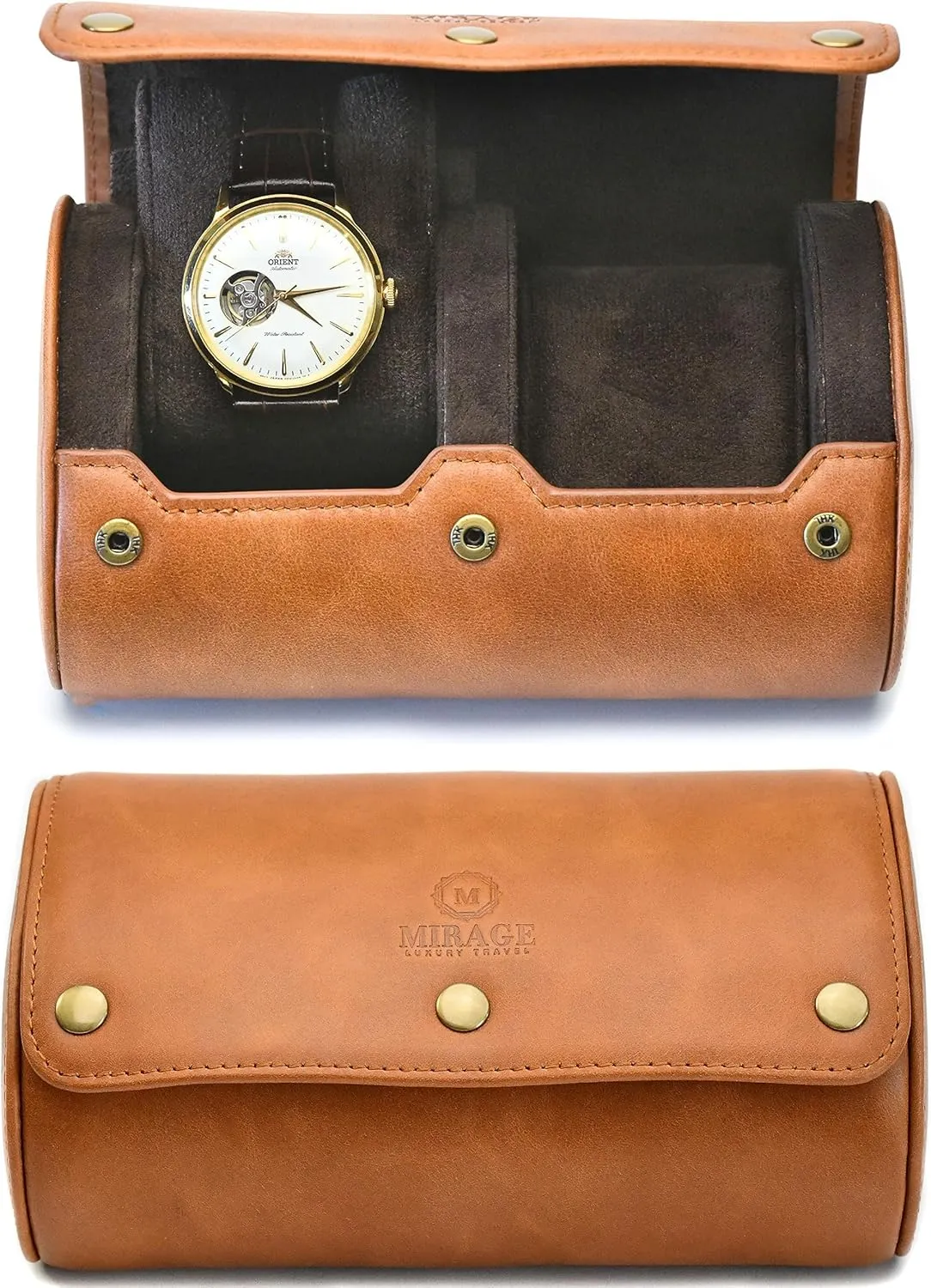 Watch Travel Case for Men 2 slot – Watch Roll – Brown Full Grain Cow Leather