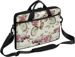 Watercolor Bikes Car Roses Laptop Case Bag with Detachable Strap Waterproof Laptop Bag Notebook Carrying Case 15.6 inch Laptop Sleeve Bag for Men Women Work Travel