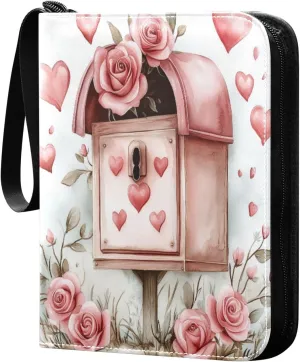 Watercolor Painting Vintage Mailbox Cards Binder 4 Pocket Fits 400 Cards with 50 Removable Sleevesves, Trading Card Collector Zipper Album Holder Portable Card Games Display Storage Cases