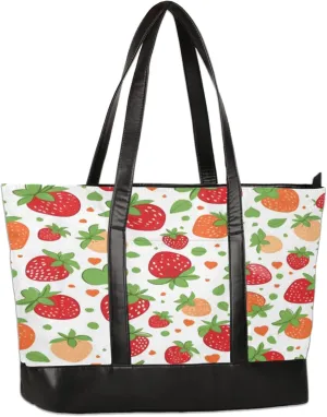 Watercolor Strawberry Hand Painting Laptop Tote Bag for Women Lightweight Work Purse with Multiple Compartments Fits 13-15.6 Inch Laptop Tablet Shoulder Bag for Office Travel Daily Use