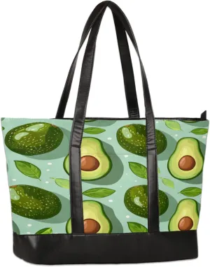 Watercolour Avocado Leaves Laptop Tote Bag for Women Lightweight Work Purse with Multiple Compartments Fits 13-15.6 Inch Laptop Tablet Shoulder Bag for Office Travel Daily Use