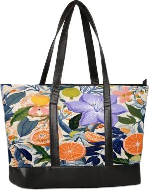 Watercolour Flower Orange Laptop Tote Bag for Women Lightweight Work Purse with Multiple Compartments Fits 13-15.6 Inch Laptop Tablet Shoulder Bag for Office Travel Daily Use