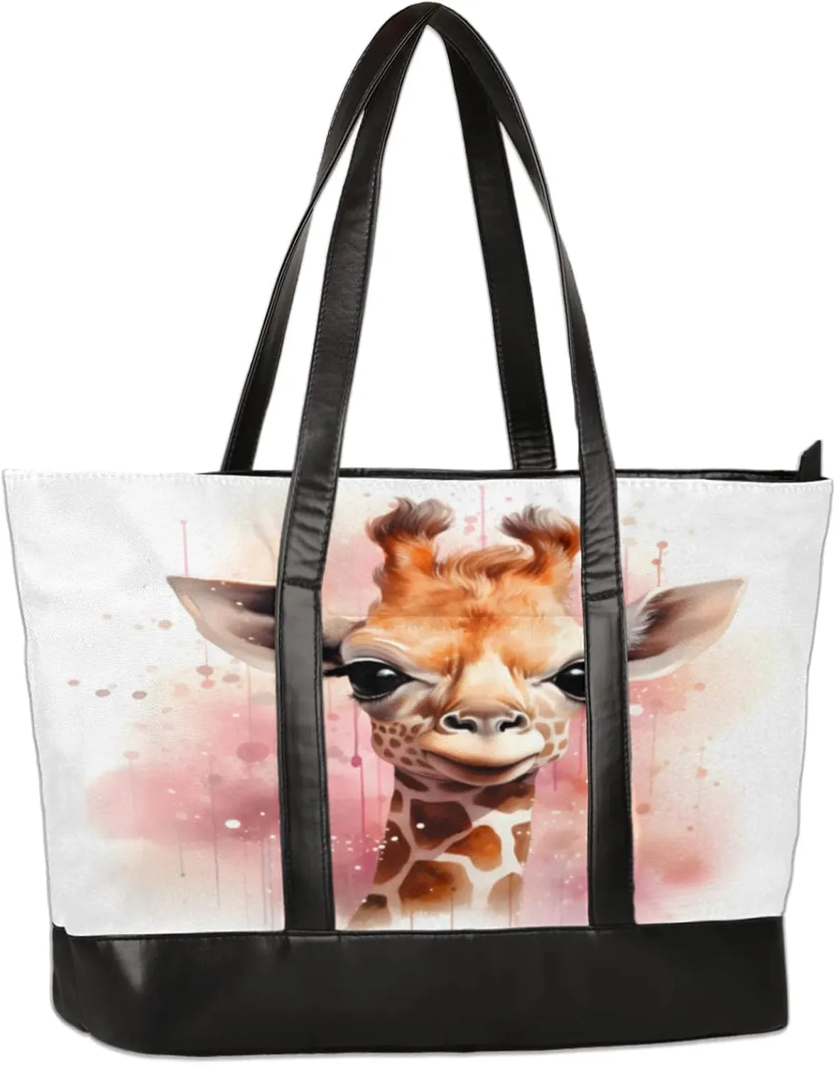 Watercolour Giraffe Laptop Tote Bag for Women Lightweight Work Purse with Multiple Compartments Fits 13-15.6 Inch Laptop Tablet Shoulder Bag for Office Travel Daily Use