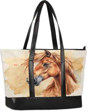 Watercolour Horse Laptop Tote Bag for Women Lightweight Work Purse with Multiple Compartments Fits 13-15.6 Inch Laptop Tablet Shoulder Bag for Office Travel Daily Use