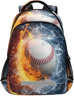 Waterproof Backpack with Baseball Water Fire Design - Lightweight Ergonomic Daypack for Commute, Travel（173）
