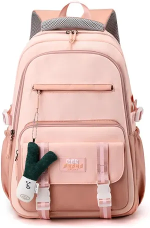 Waterproof Backpack Women Casual Fashion Large Capacity Backpack Multifunctional Side Pockets Men Travel Backpack (Pink)