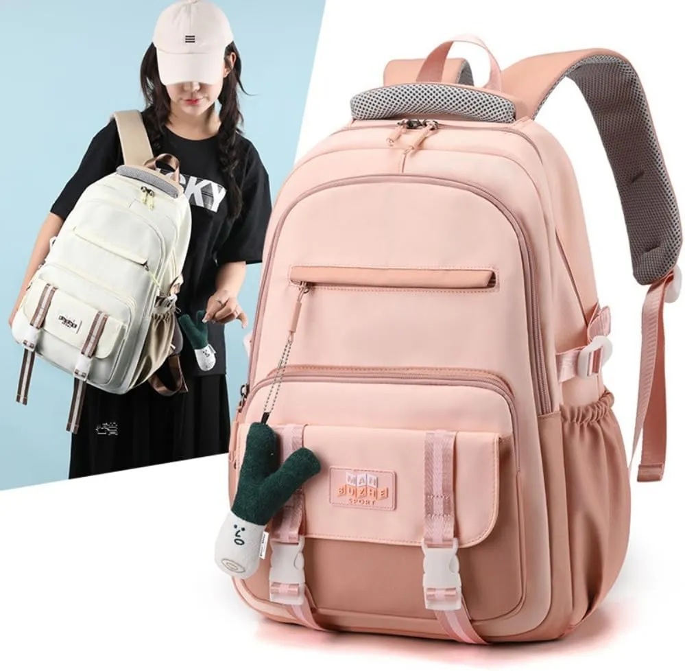 Waterproof Backpack Women Casual Fashion Large Capacity Backpack Multifunctional Side Pockets Men Travel Backpack (Pink)