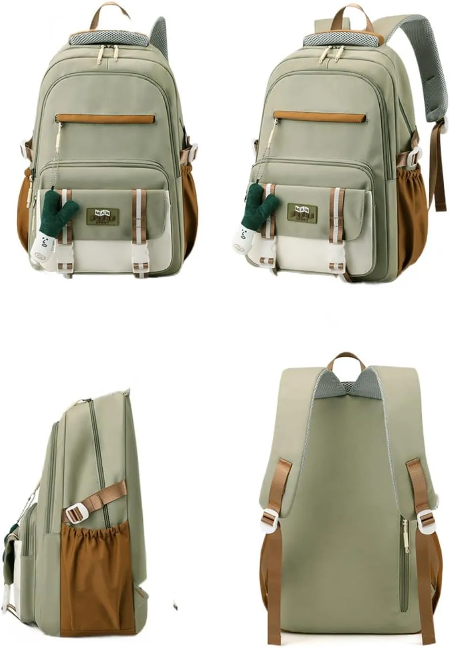 Waterproof Backpack Women Casual Fashion Large Capacity Backpack Multifunctional Side Pockets Men Travel Backpack (White)
