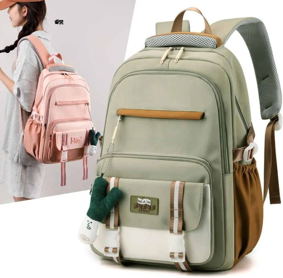 Waterproof Backpack Women Casual Fashion Large Capacity Backpack Multifunctional Side Pockets Men Travel Backpack (White)