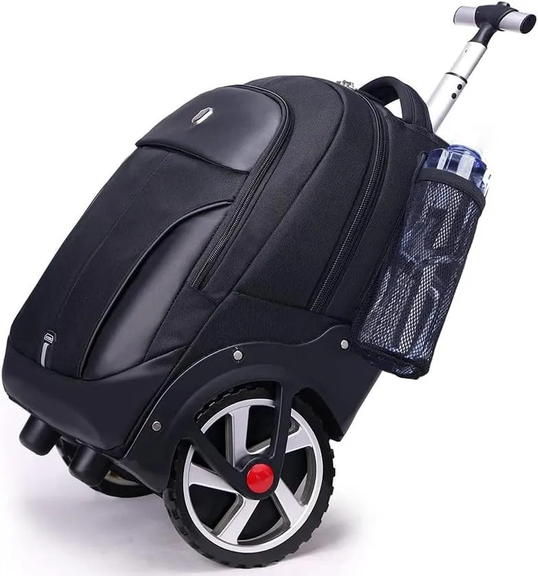 Waterproof Rolling Backpack, Backpack with Wheels for Business and Travel Commuter, Carry on Backpack with Laptop Compartment for Women and Men Adult (Black, 20inch)