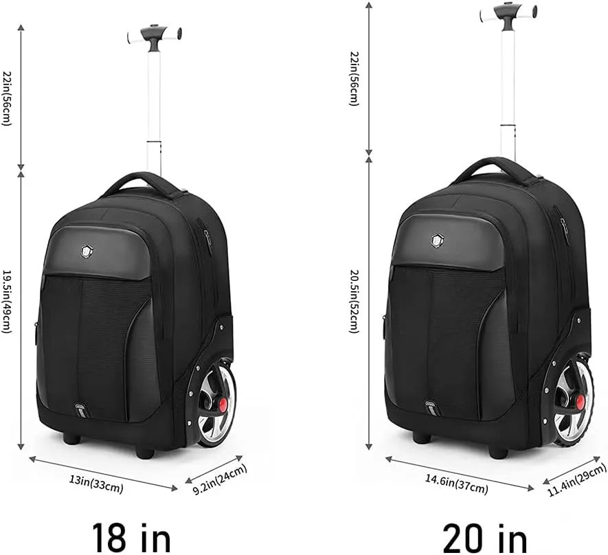 Waterproof Rolling Backpack, Backpack with Wheels for Business and Travel Commuter, Carry on Backpack with Laptop Compartment for Women and Men Adult(Black-Flower, 20inch)