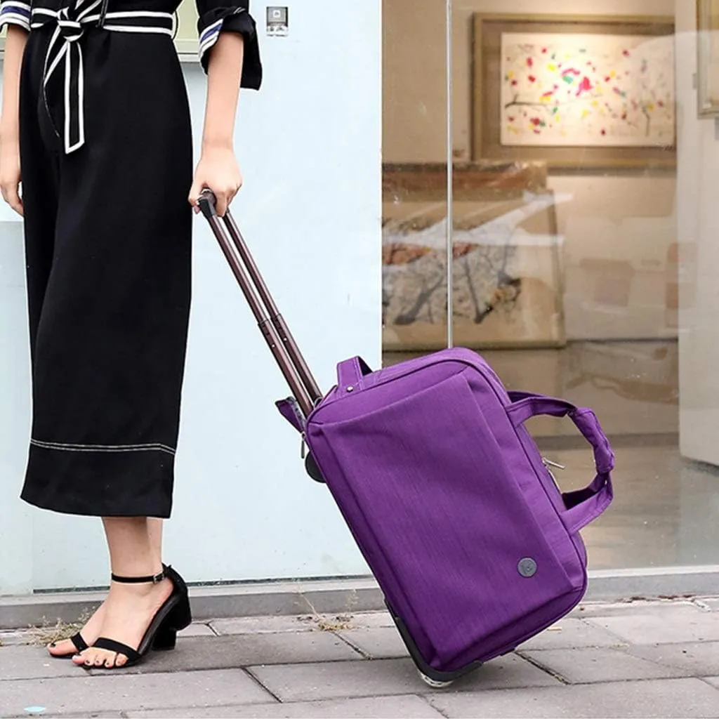 Waterproof Rolling Duffel Bag Wheeled Business Carry on Luggage, Soft Rolling Tote Travel Bag Suitcases on Wheels, Overnight Weekender Bags for Man (Color : Purple, Size : Small)