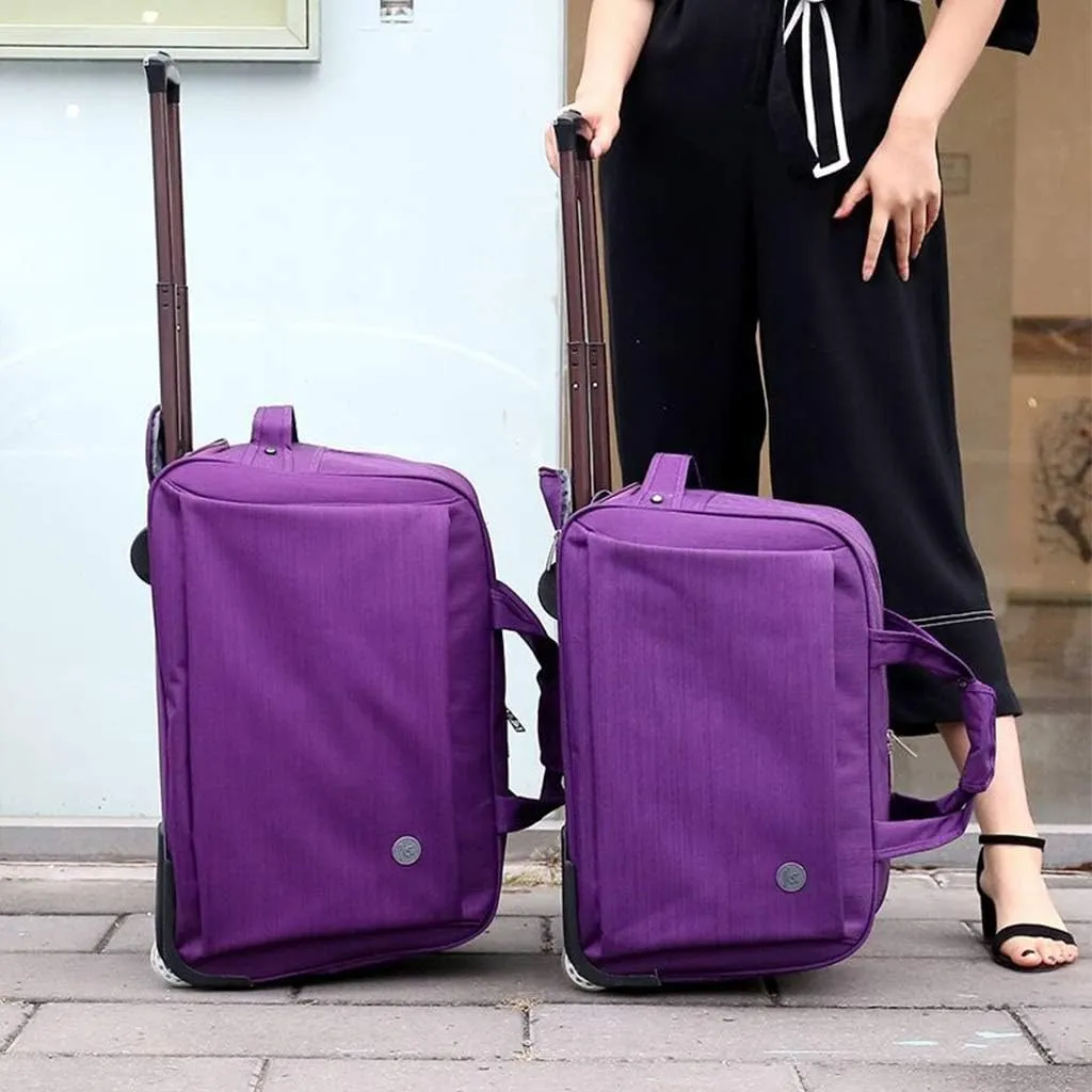 Waterproof Rolling Duffel Bag Wheeled Business Carry on Luggage, Soft Rolling Tote Travel Bag Suitcases on Wheels, Overnight Weekender Bags for Man (Color : Purple, Size : Small)