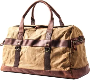 Waterproof Waxed Canvas Leather Men Travel Bag Hand Luggage Bag Carry on Large Tote Vintage Men Duffle
