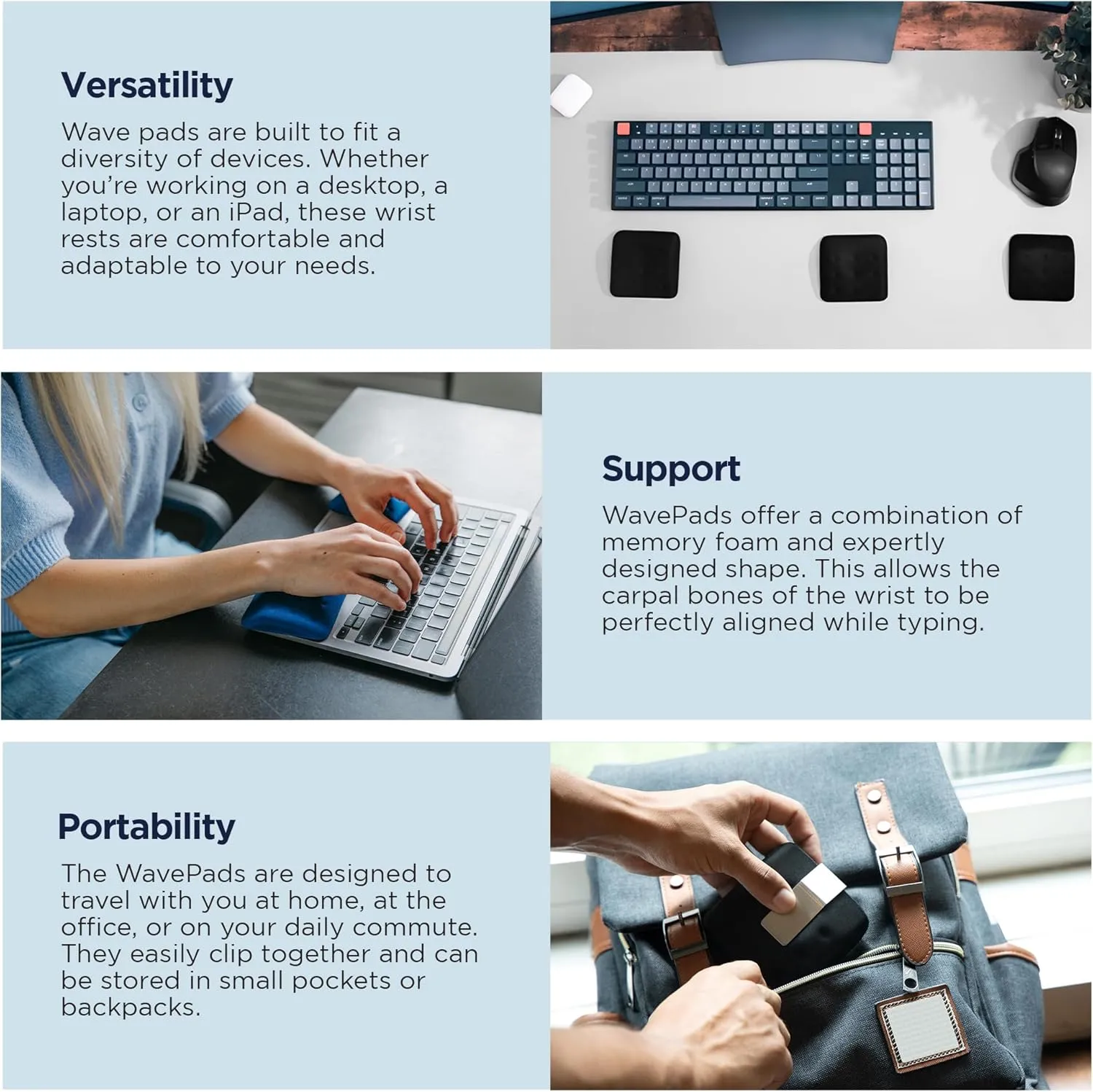 WavePads by PostureUp – Original Two Pack Adjustable Wrist Rests for Laptop and Keyboard Ergonomic Memory Foam Laptop Wrist Pads for Wrist Pain & Carpal Tunnel Relief, Memory Foam Wrist Support Pad