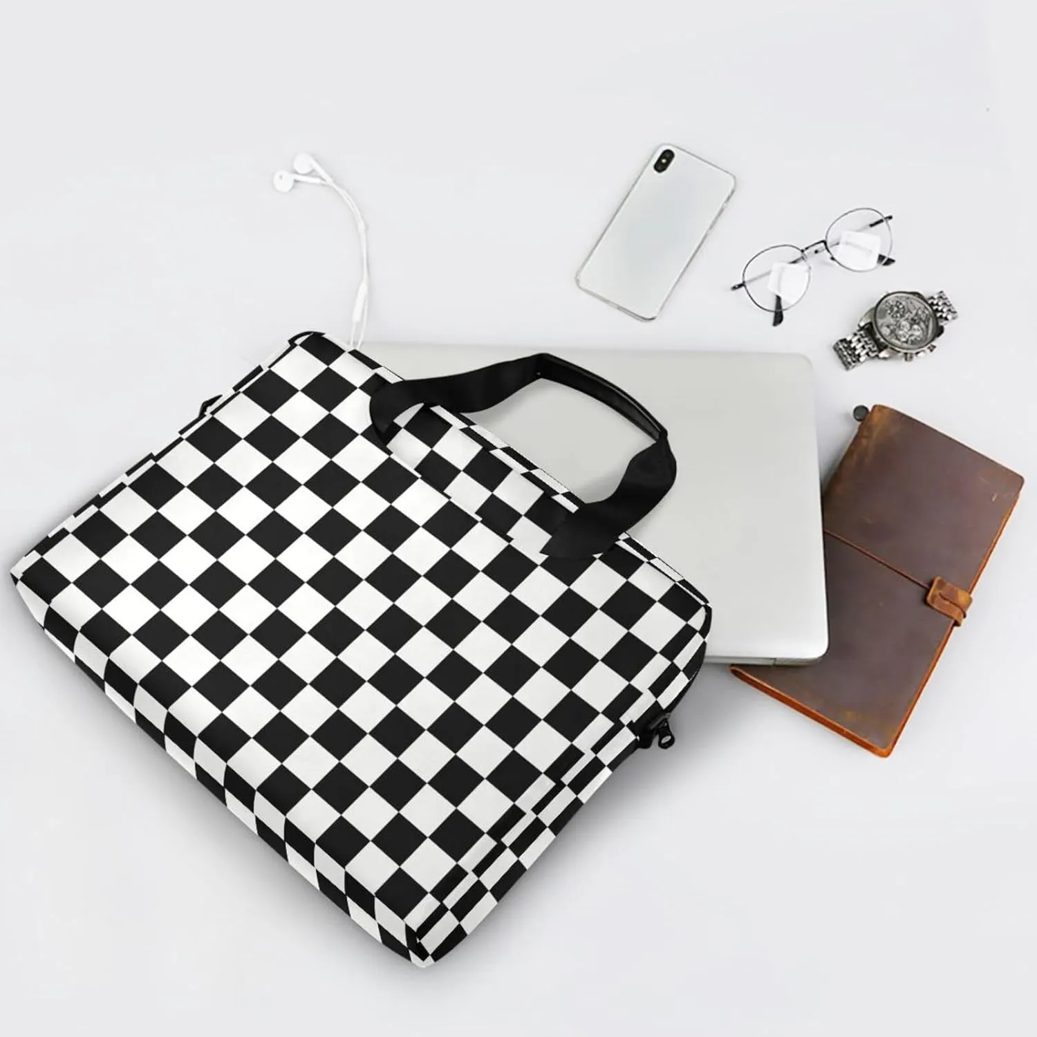 Waving Checkered Flag Car Racing Laptop Case, 15.6 inch Laptop Bag, Waterproof Laptop Sleeve, Laptop Briefcase for Women & Men