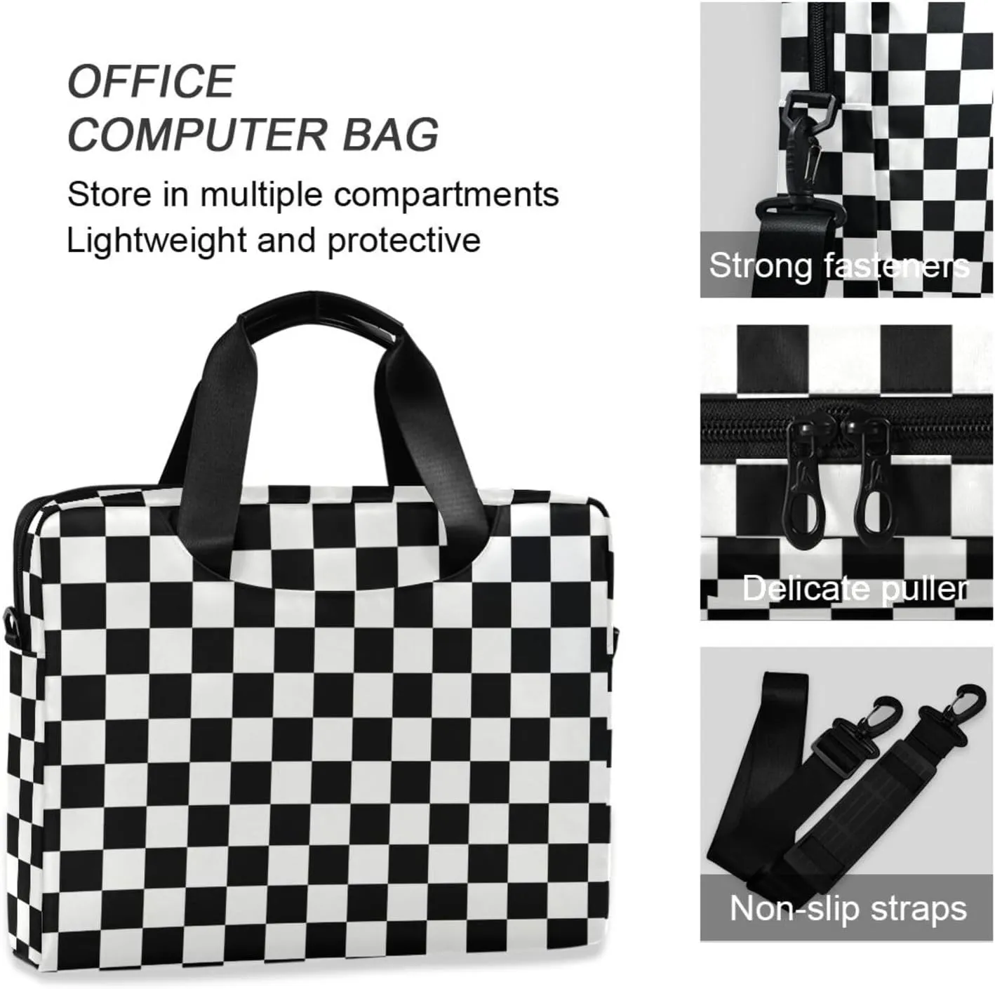 Waving Checkered Flag Car Racing Laptop Case, 15.6 inch Laptop Bag, Waterproof Laptop Sleeve, Laptop Briefcase for Women & Men