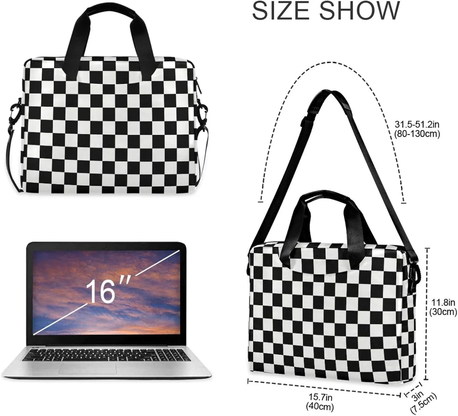 Waving Checkered Flag Car Racing Laptop Case, 15.6 inch Laptop Bag, Waterproof Laptop Sleeve, Laptop Briefcase for Women & Men