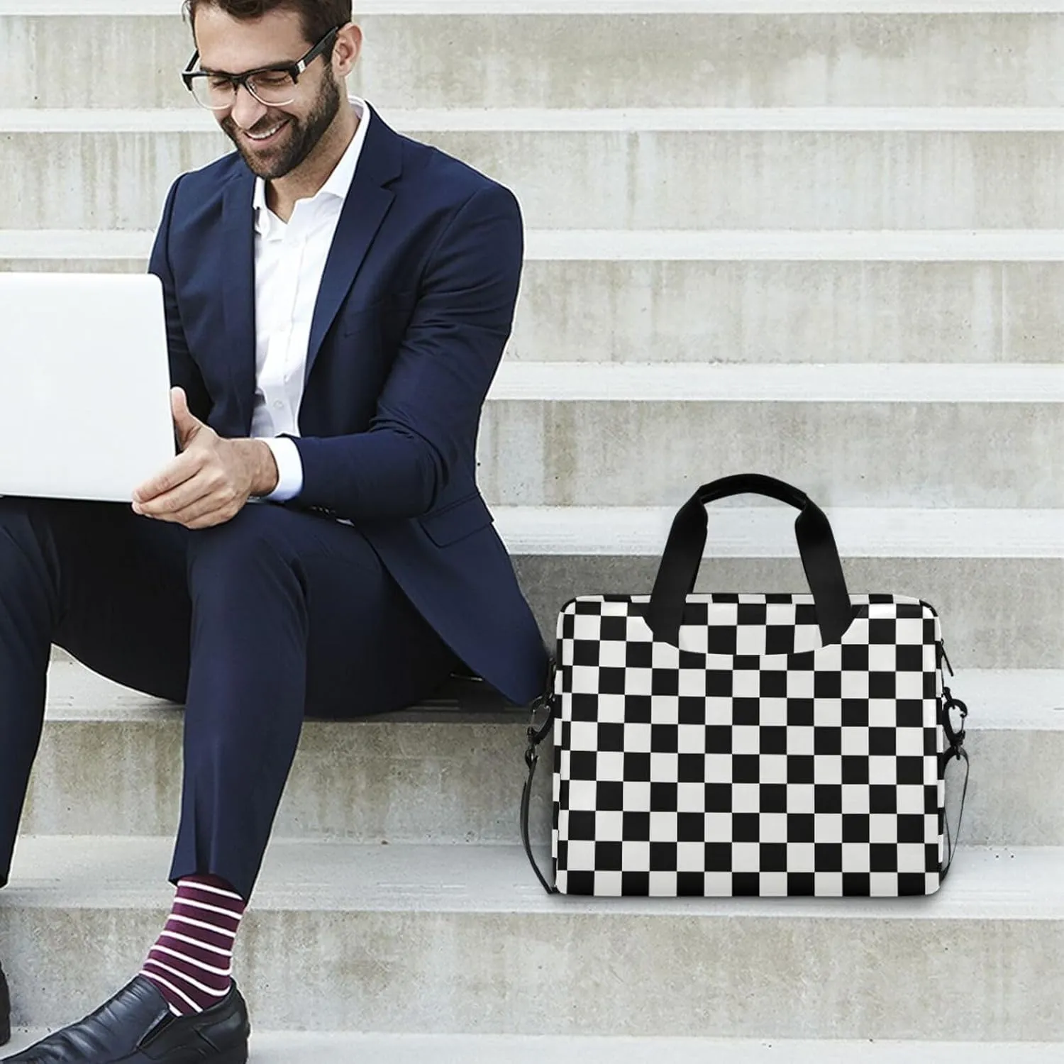 Waving Checkered Flag Car Racing Laptop Case, 15.6 inch Laptop Bag, Waterproof Laptop Sleeve, Laptop Briefcase for Women & Men