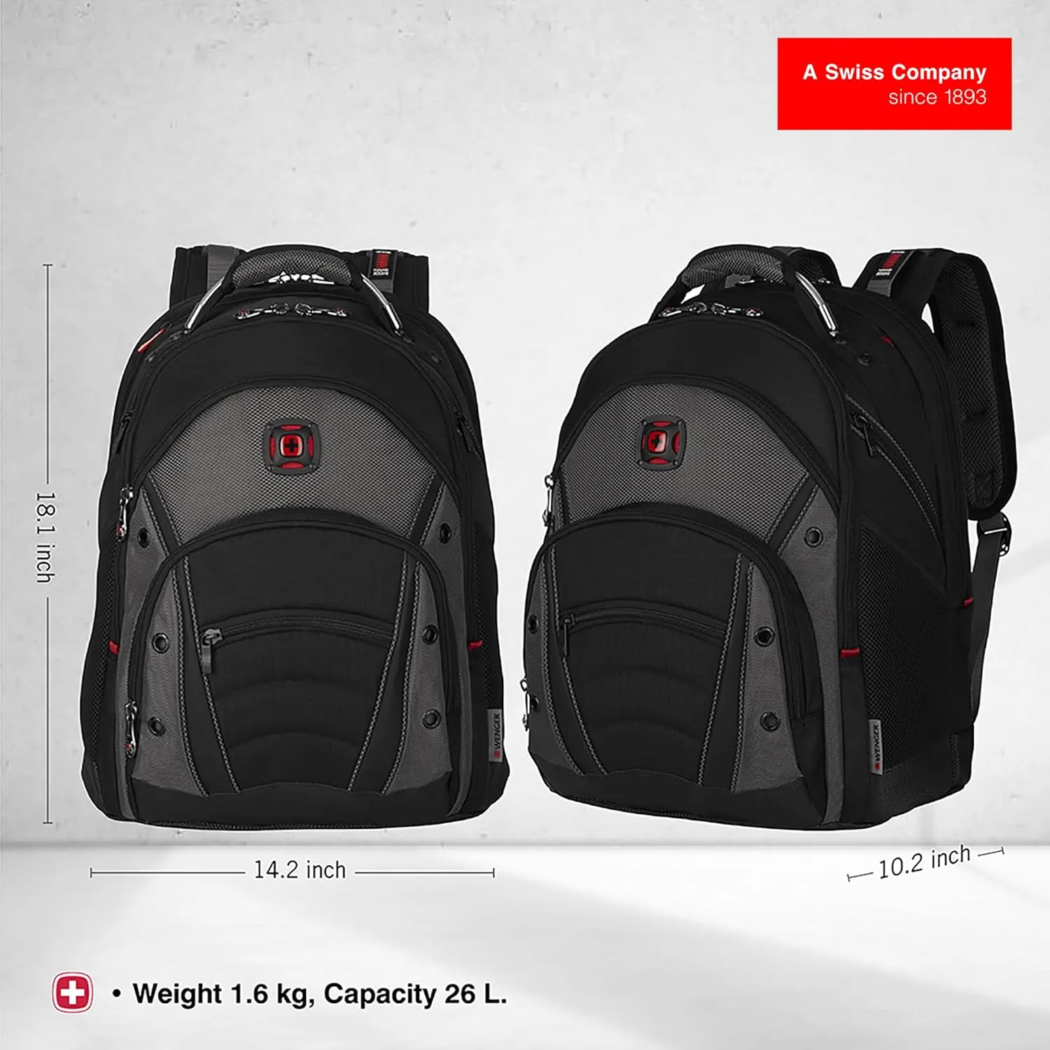 Wenger Synergy Laptop Backpack, Fits 16 Inch Laptop, Men's and Women's Laptop Bag, Black/Grey