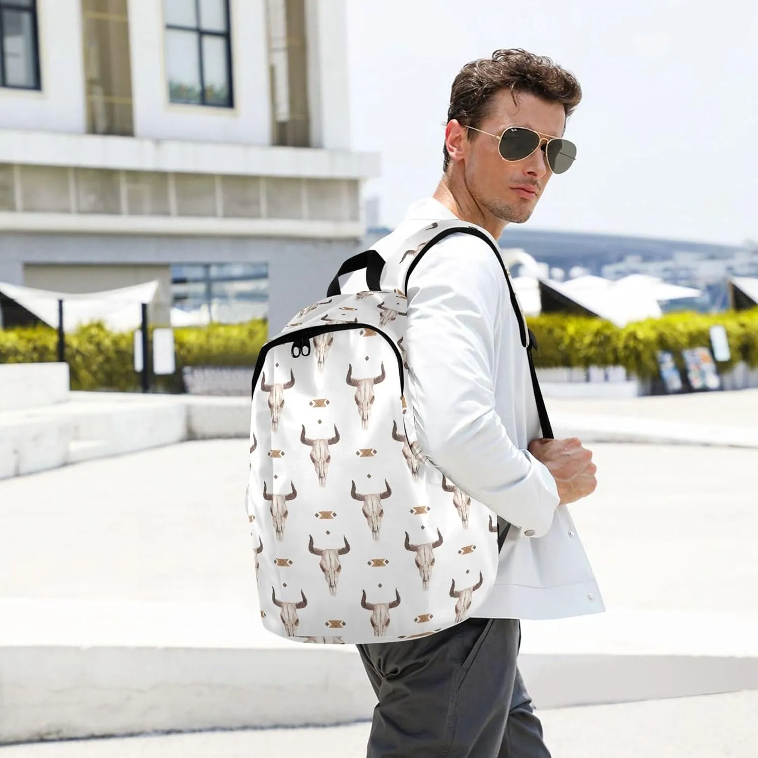 Western Bull Skull Laptop Backpack Travel Hiking Camping Work Computer Back Packs Book Bags for Women Men