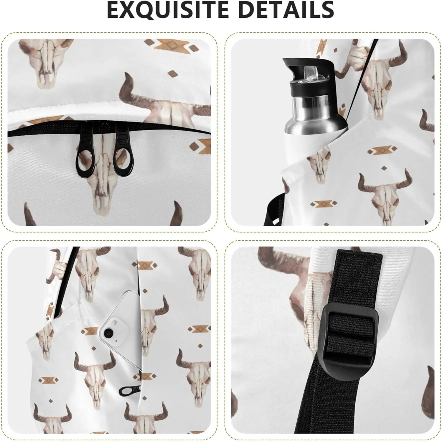 Western Bull Skull Laptop Backpack Travel Hiking Camping Work Computer Back Packs Book Bags for Women Men
