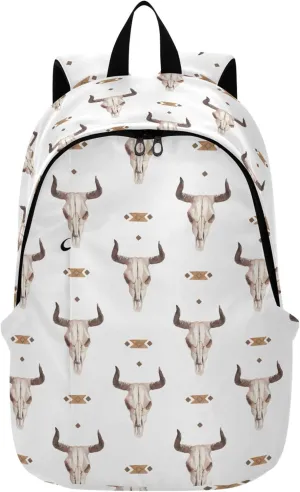 Western Bull Skull Laptop Backpack Travel Hiking Camping Work Computer Back Packs Book Bags for Women Men