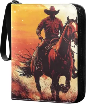 Western Cowboy Card Binder 4 Pocket Trading Card Album Fits 400 Sports/Game Cards, PU Cover 3 Ring Card Collection with 50 Removable Sleeves