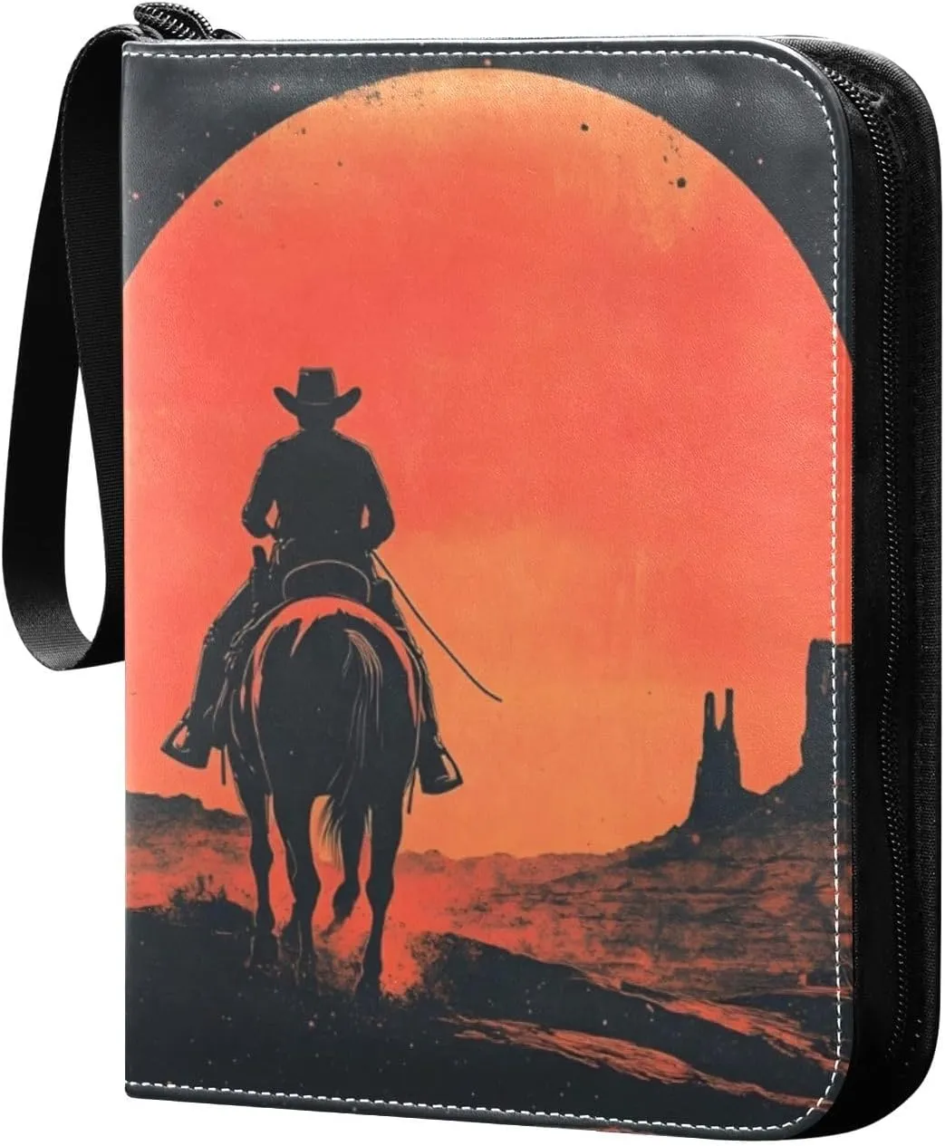 Western Cowboy Sunset Card Binder 4 Pocket Trading Card Album Fits 400 Sports/Game Cards, PU Cover 3 Ring Card Collection with 50 Removable Sleeves