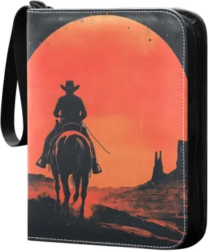 Western Cowboy Sunset Card Binder 4 Pocket Trading Card Album Fits 400 Sports/Game Cards, PU Cover 3 Ring Card Collection with 50 Removable Sleeves