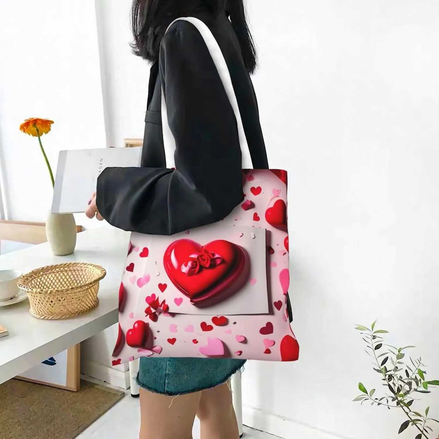 White Blue Daisy Canvas Tote Bags For Women Handbag Tote Purse,Canvas Crossbody Bag For Office, Travel, School