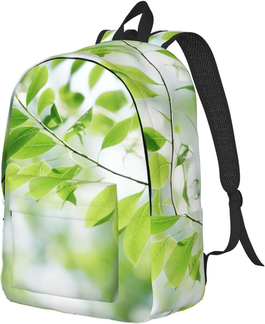 White Natural Greenery Twig Print Vintage Canvas Backpack,Travel Bag,Stylish And Lightweight With Multiple Pockets