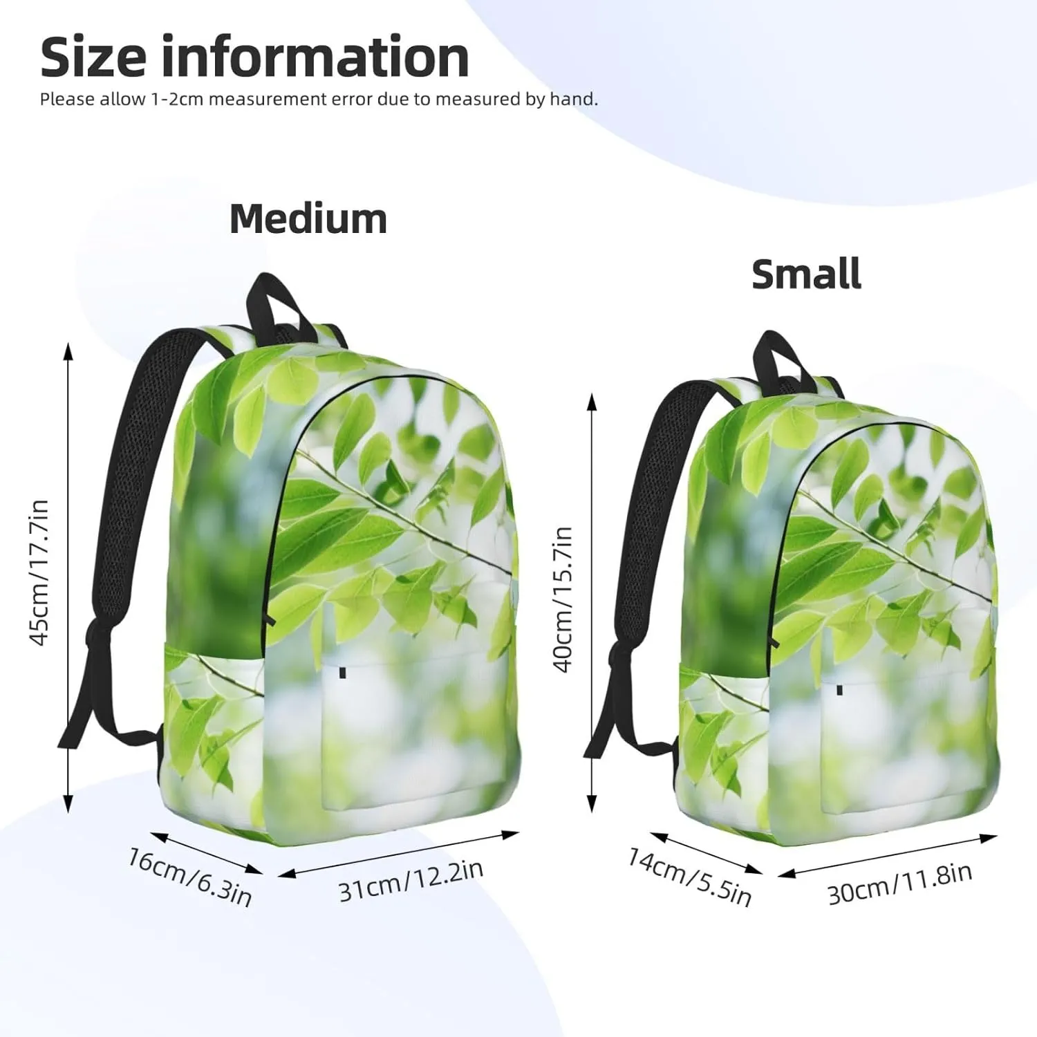White Natural Greenery Twig Print Vintage Canvas Backpack,Travel Bag,Stylish And Lightweight With Multiple Pockets