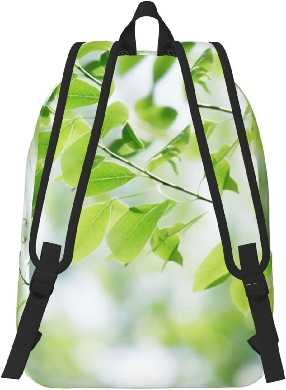 White Natural Greenery Twig Print Vintage Canvas Backpack,Travel Bag,Stylish And Lightweight With Multiple Pockets
